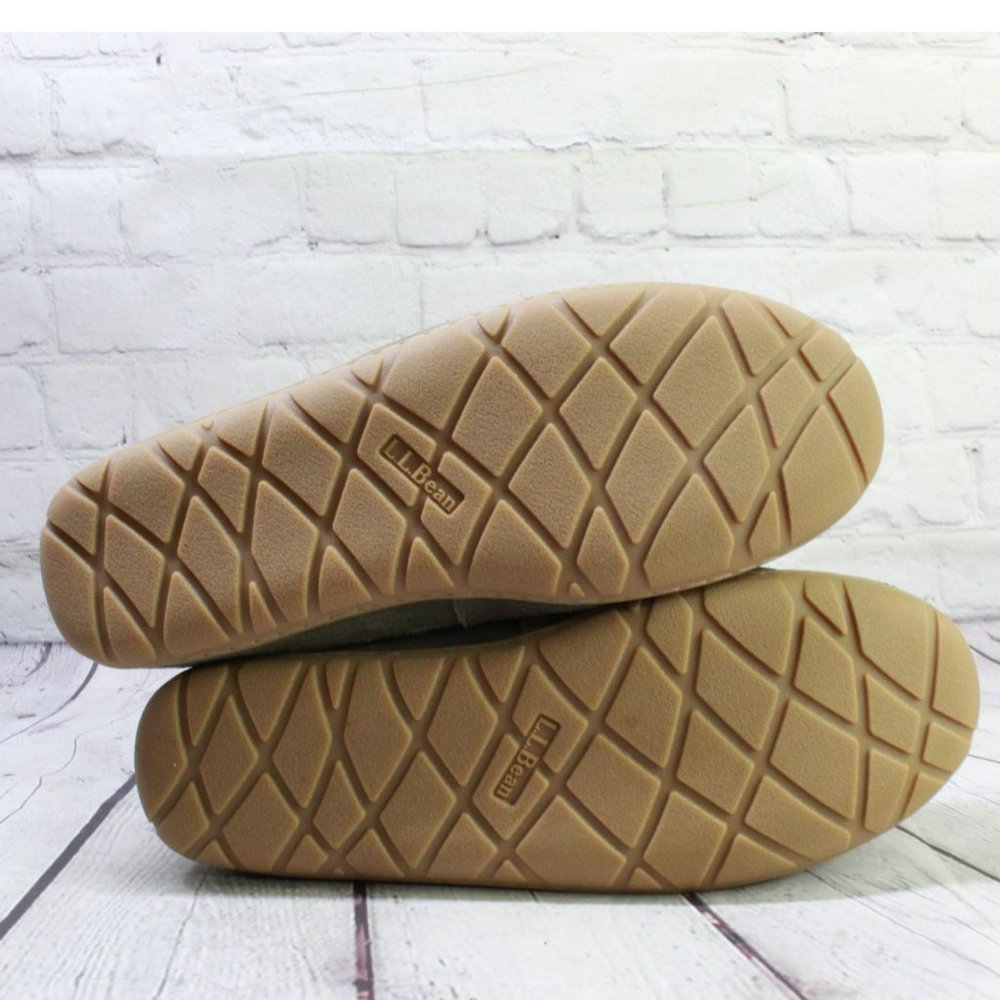 LL Bean Green Suede Wicked Good Shearling Lined Moccasin Slippers Size 12 - Picture 9 of 9